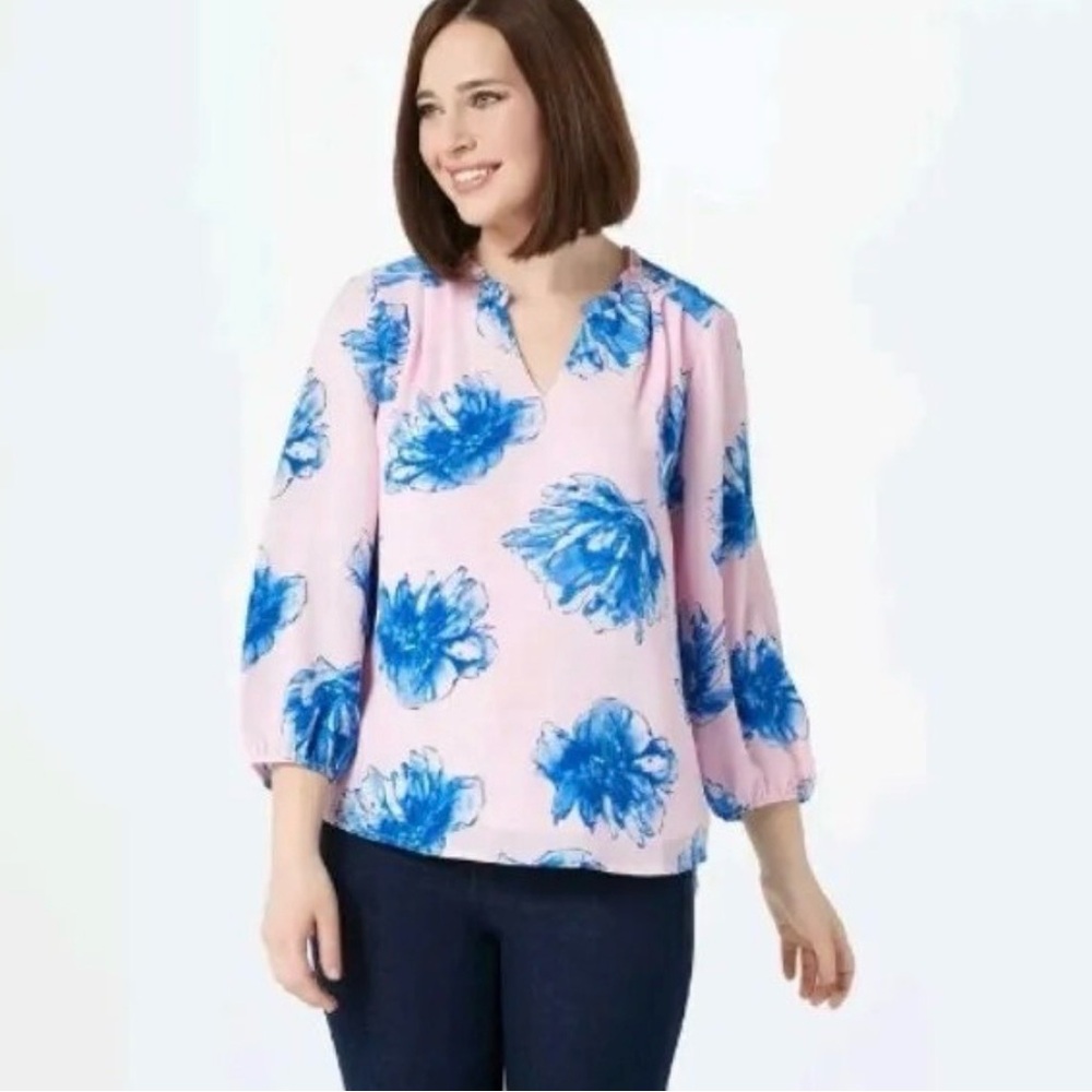 Gibson Pink and Blue Floral Blouse